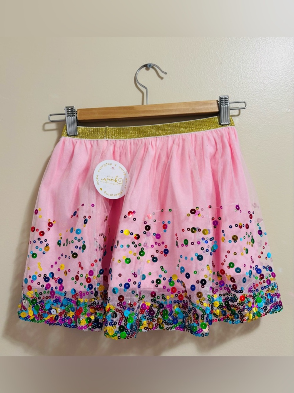 NEW Sweet Wink Pink Tulle Skirt With Rainbow Sequins, Size 6-8Y